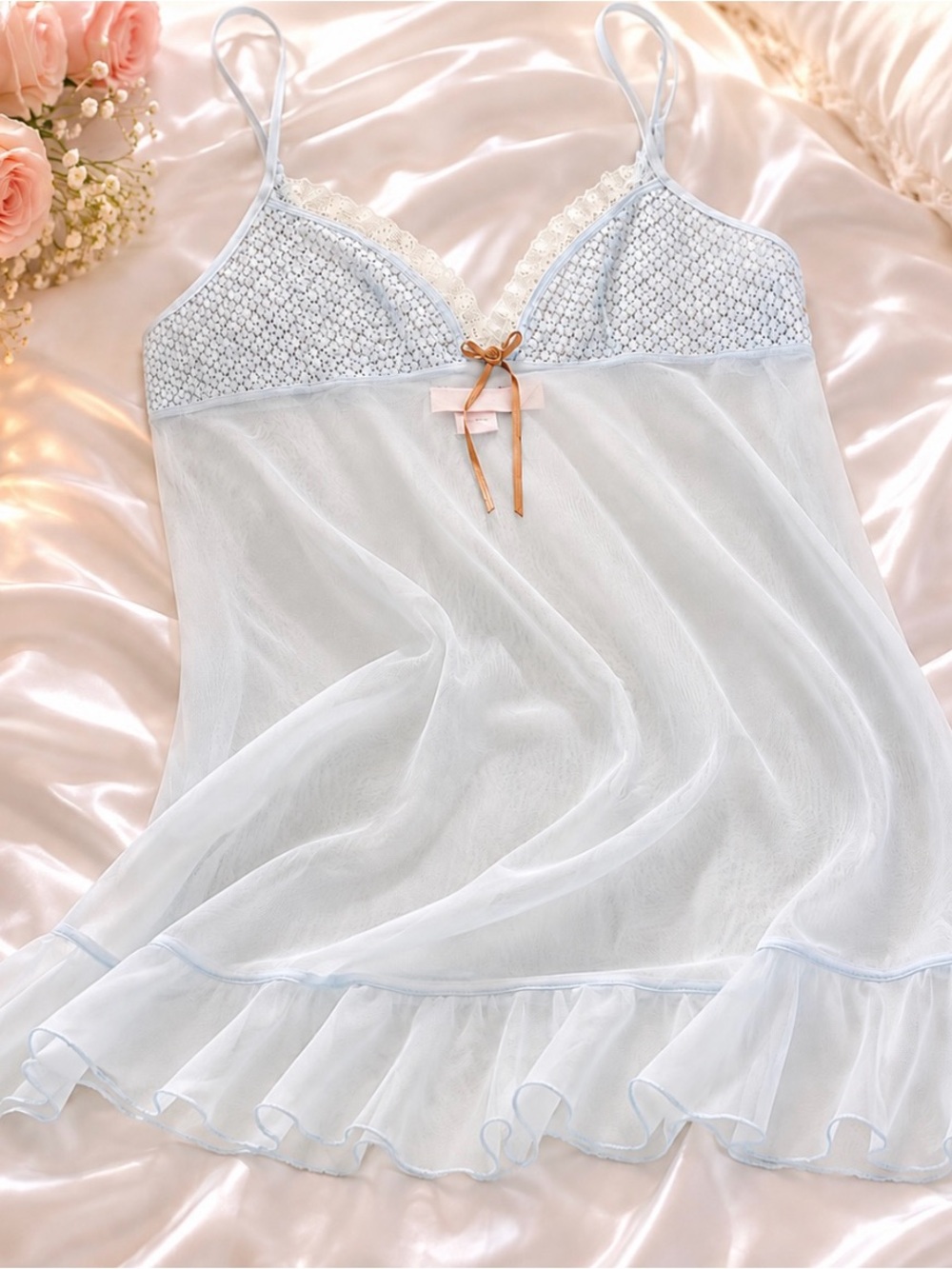 Victoria’s Secret Dream Angels Chemise Vintage Y2K Babydoll Sheer Blue Large